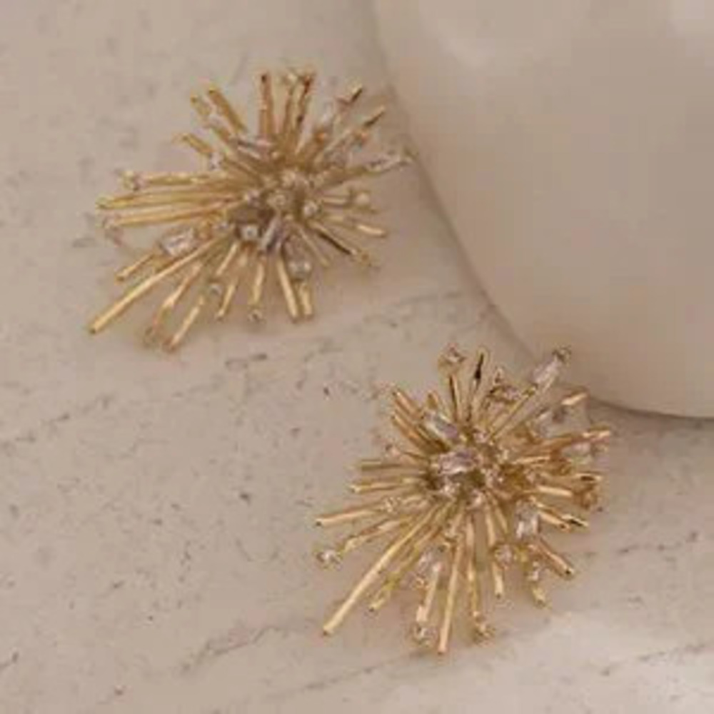 ^NEW 18K Gold Plated Baguette Diamond Spike Firework Earrings